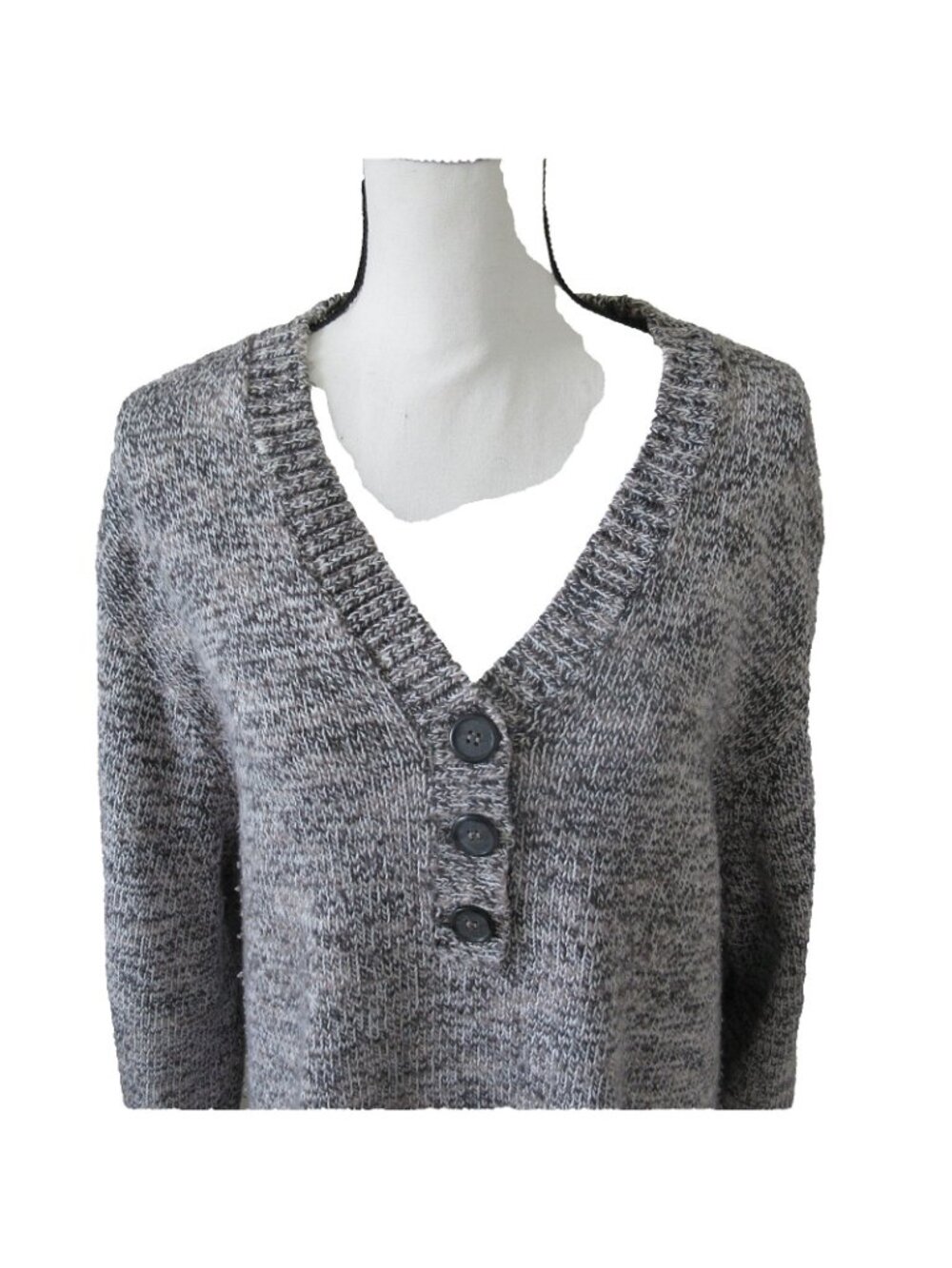 Karen Scott Womens 3X Marled Grey Henley Pullover Sweater V-Neck Cotton Blend - Picture 2 of 7